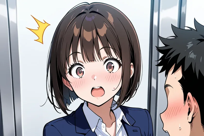 目の前の相手に「えっ！」とおどろく中出汁まなみのイラスト